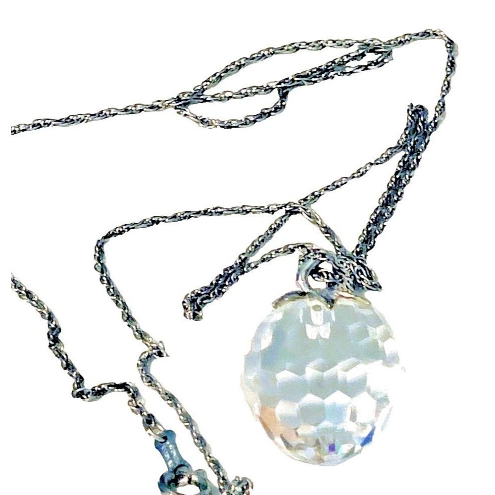 Vintage Hallmark Faceted Austrian Crystal Ball Orb Pendant Necklace Silver Tone